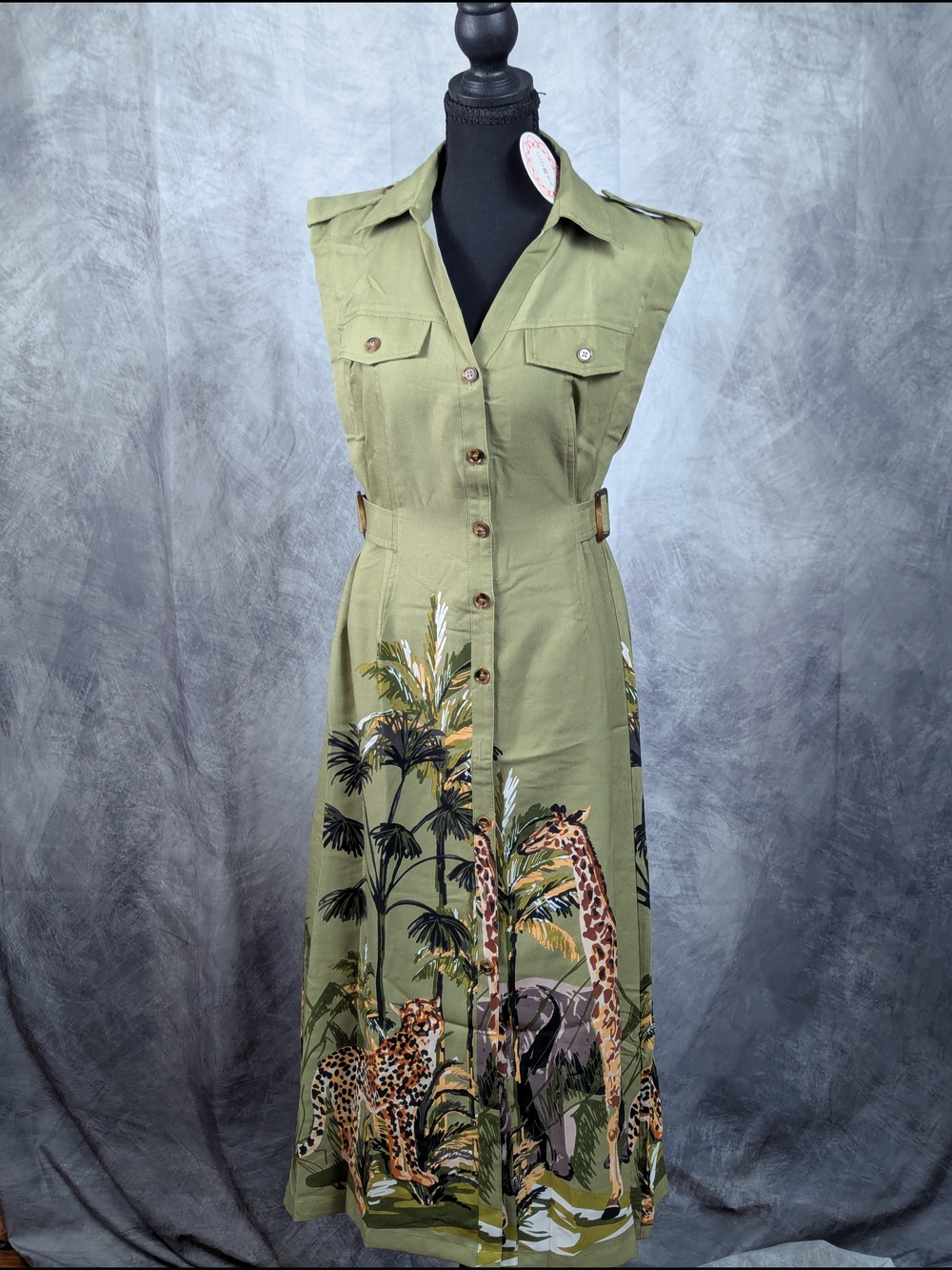 Umgee Olive Green Button-Front Utility Dress